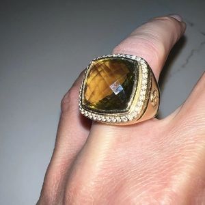 David Yurman Ring Women Size 7 Smokey Quartz 18k With Diamonds Albion Authentic